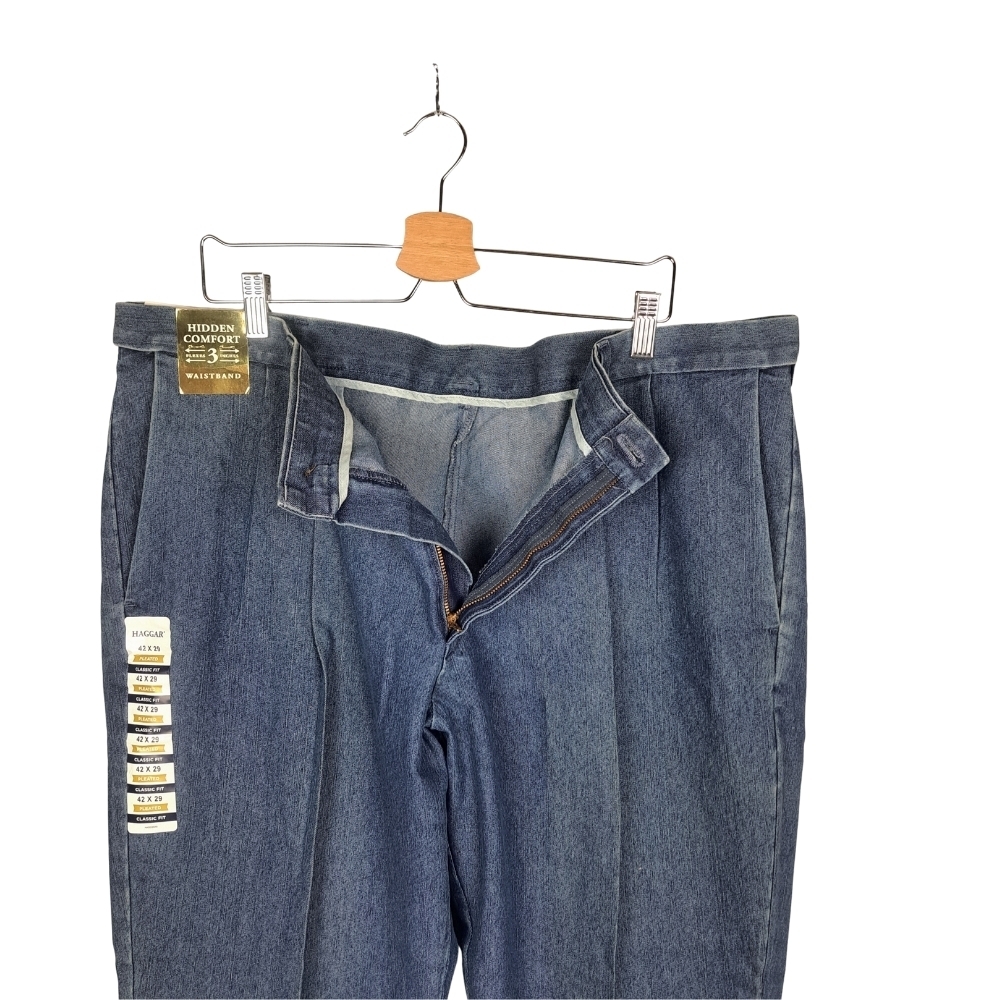 NWT Haggar Men's Pleated Premium Stretch Comfort Fabric Denim 42X29 - Picture 8 of 8